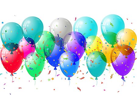 simsearch:400-09116224,k - Abstract colorful confetti and balloons background. Balloons and confetti isolated on the white. Vector holiday illustration. Fotografie stock - Microstock e Abbonamento, Codice: 400-08616141