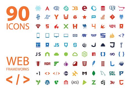 Web development framework icon set vector illustration 90 colorful badges Stock Photo - Budget Royalty-Free & Subscription, Code: 400-08616202