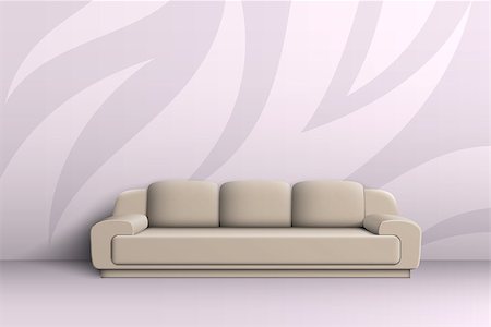 pavelav (artist) - Three seater sofa with cushions in a room with patterned walls. Foto de stock - Super Valor sin royalties y Suscripción, Código: 400-08616251