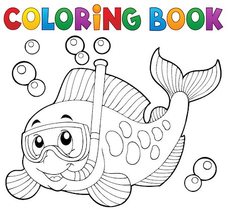 simsearch:400-08625557,k - Coloring book fish snorkel diver - eps10 vector illustration. Foto de stock - Super Valor sin royalties y Suscripción, Código: 400-08616332