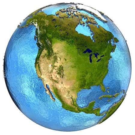 simsearch:400-08048154,k - North America on detailed model of planet Earth with continents lifted above blue ocean waters. Elements of this image furnished by NASA. Photographie de stock - Aubaine LD & Abonnement, Code: 400-08616525