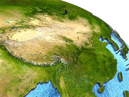 China region on detailed model of planet Earth with continents lifted above blue ocean waters. Elements of this image furnished by NASA. Stock Photo - Budget Royalty-Free & Subscription, Code: 400-08616520