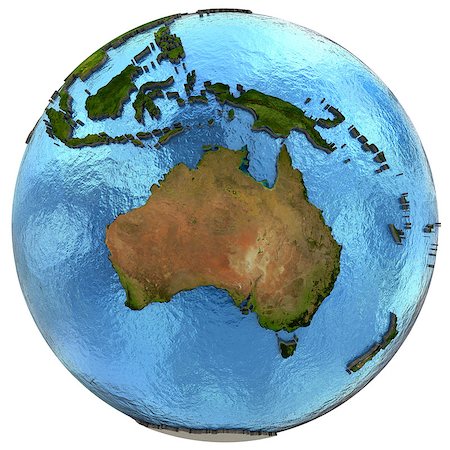 simsearch:400-08645884,k - Australia on detailed model of planet Earth with continents lifted above blue ocean waters. Elements of this image furnished by NASA. Foto de stock - Super Valor sin royalties y Suscripción, Código: 400-08616523