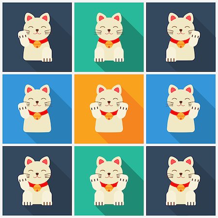 Set Maneki-neko cat. Vector flat illustration. neko Photographie de stock - Aubaine LD & Abonnement, Code: 400-08616857