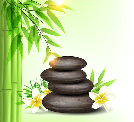 Vector background with green bamboo, spa stones and tropical flowers. Stock Photo - Budget Royalty-Free & Subscription, Code: 400-08616924