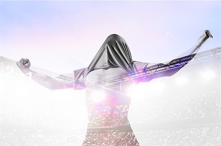 double exposure photo of stadium and soccer or football player celebrating goal with his jersey on head Stock Photo - Budget Royalty-Free & Subscription, Code: 400-08616932
