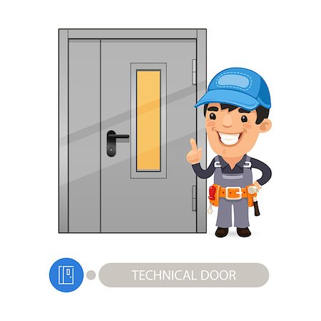 simsearch:400-08054637,k - Technical Door with Cartoon Worker. In the EPS file, each element is grouped separately. Clipping paths included. Stock Photo - Budget Royalty-Free & Subscription, Code: 400-08617251