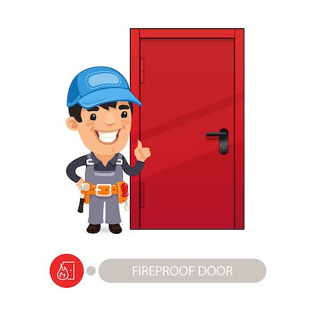 simsearch:400-08054637,k - Fireproof Door with Cartoon Worker. In the EPS file, each element is grouped separately. Clipping paths included. Stock Photo - Budget Royalty-Free & Subscription, Code: 400-08617252