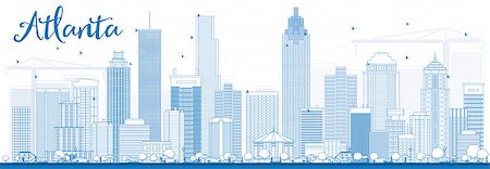 simsearch:400-08294311,k - Outline Atlanta Skyline with Blue Buildings. Vector Illustration. Business Travel and Tourism Concept with Modern Buildings. Image for Presentation Banner Placard and Web Site. Foto de stock - Super Valor sin royalties y Suscripción, Código: 400-08617274