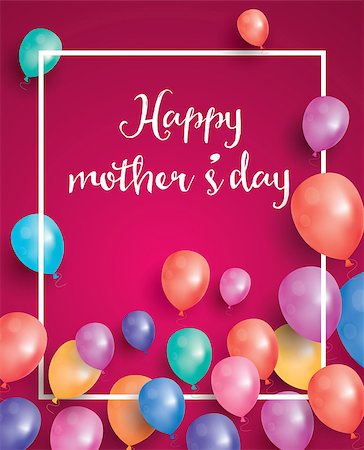 simsearch:400-09113728,k - Happy Mothers Day Card with white frame and flying balloon. Vector Illustration. Photographie de stock - Aubaine LD & Abonnement, Code: 400-08617296