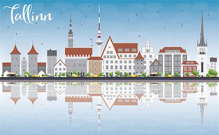 Tallinn Skyline with Gray Buildings, Blue Sky and Reflections. Vector Illustration. Business Travel and Tourism Concept with Historic Buildings. Image for Presentation Banner Placard and Web Site. Stock Photo - Budget Royalty-Free & Subscription, Code: 400-08617303