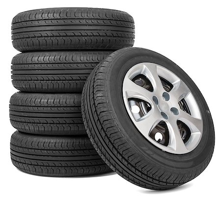 pile tires - Stack of five wheels. Isolated white background Stock Photo - Budget Royalty-Free & Subscription, Code: 400-08617366