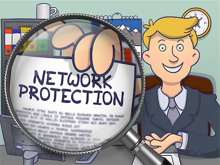 simsearch:400-07771332,k - Network Protection through Magnifying Glass. Officeman Showing Concept on Paper. Closeup View. Colored Doodle Style Illustration. Photographie de stock - Aubaine LD & Abonnement, Code: 400-08617372