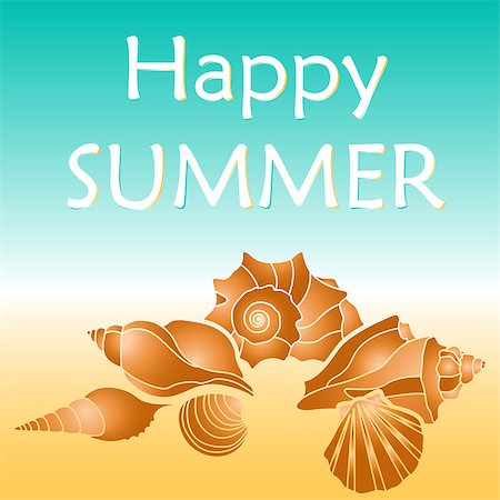 simsearch:400-07553606,k - Vector sea shells, happy summer text, illustraion Stock Photo - Budget Royalty-Free & Subscription, Code: 400-08617414