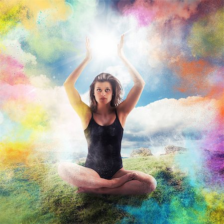 sun care - Woman in yoga position with colored powders Foto de stock - Super Valor sin royalties y Suscripción, Código: 400-08617438
