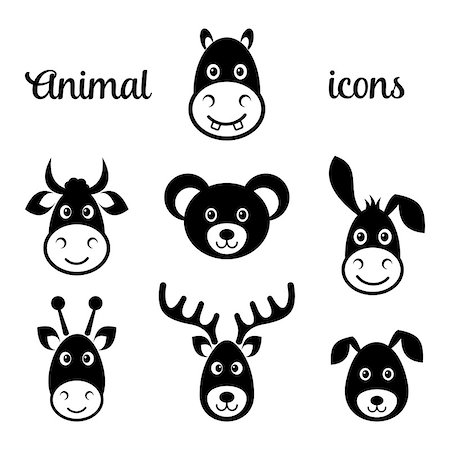 Black vector animal face icons isolated on white Stock Photo - Budget Royalty-Free & Subscription, Code: 400-08617450