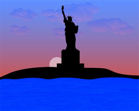 silhouette torch - Statue of Liberty sunset the water and clouds Stock Photo - Budget Royalty-Free & Subscription, Code: 400-08617524