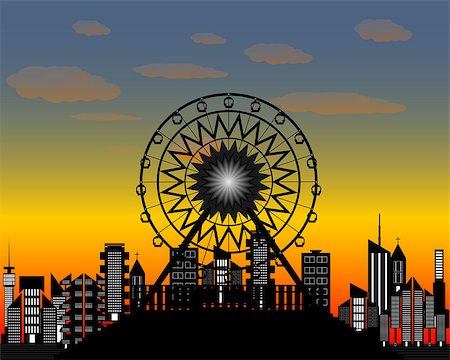 Ferris wheel in the evening time against the backdrop of of the city Stock Photo - Budget Royalty-Free & Subscription, Code: 400-08617523