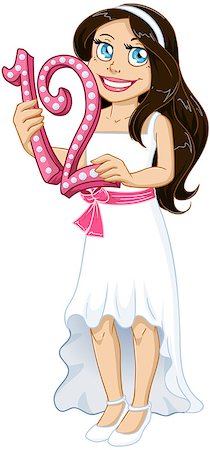 Vector illustration of a Jewish girl holds the number 12 for Bat Mitzvah. Stock Photo - Budget Royalty-Free & Subscription, Code: 400-08617544