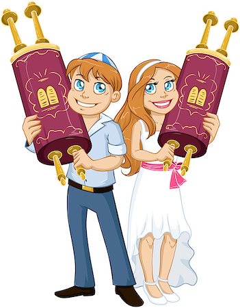 simsearch:400-05076892,k - Vector illustration of Jewish boy and girl holding the Torah for Bar and Bat Mitzvah. Stock Photo - Budget Royalty-Free & Subscription, Code: 400-08617540