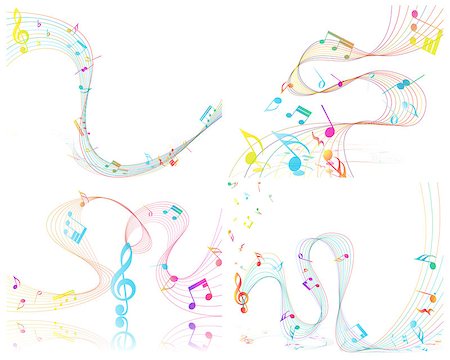 simsearch:400-04858997,k - Multicolor Musical Design From Music Staff Elements With Treble Clef And Notes With Copy Space. Elegant Creative Design Isolated on White. Vector Illustration. Stock Photo - Budget Royalty-Free & Subscription, Code: 400-08617563