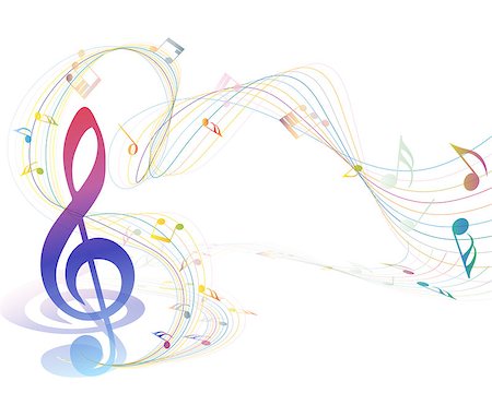 simsearch:400-05297279,k - Musical Design Elements From Music Staff With Treble Clef And Notes in gradient transparent Colors. Elegant Creative Design With Shadows and Isolated on White. Vector Illustration. Photographie de stock - Aubaine LD & Abonnement, Code: 400-08617579