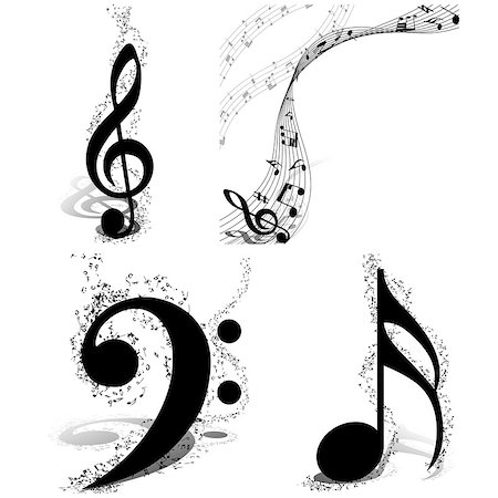 simsearch:400-05297279,k - Black and white musical design set from music staff elements with treble clef and notes with copy space. Isolated on white. Vector illustration. Photographie de stock - Aubaine LD & Abonnement, Code: 400-08617580