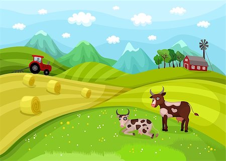 illustration with a farm landscape Foto de stock - Super Valor sin royalties y Suscripción, Código: 400-08617610