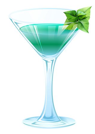 Alcohol cocktail with green mint leaves. Isolated on white vector illustration Stock Photo - Budget Royalty-Free & Subscription, Code: 400-08617647