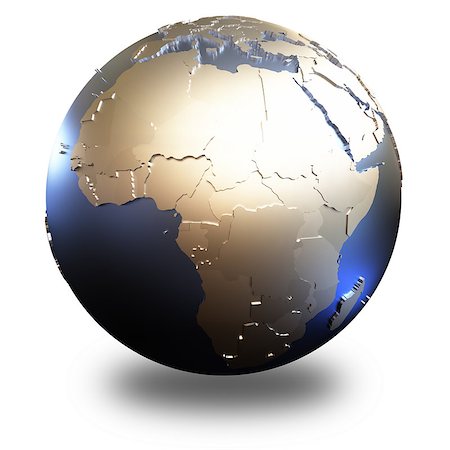 simsearch:400-08647229,k - Africa on metallic model of planet Earth with embossed continents and visible country borders. 3D illustration isolated on white background with shadow. Foto de stock - Super Valor sin royalties y Suscripción, Código: 400-08618108
