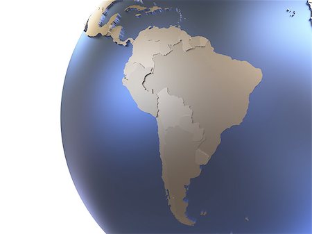 simsearch:400-08693826,k - South America on metallic model of planet Earth with embossed continents and visible country borders. 3D rendering. Foto de stock - Super Valor sin royalties y Suscripción, Código: 400-08618129