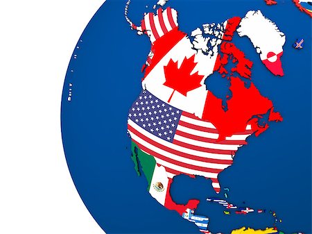 simsearch:400-08618128,k - Political map of north America with each country represented by its national flag. 3D Illustration. Photographie de stock - Aubaine LD & Abonnement, Code: 400-08618130