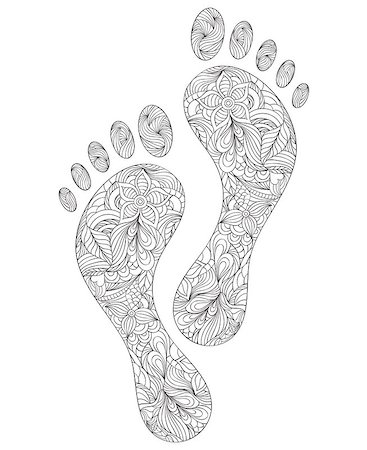 simsearch:400-07033905,k - Vector illustration of floral human footprints on white background.Coloring page for adult. Photographie de stock - Aubaine LD & Abonnement, Code: 400-08618164