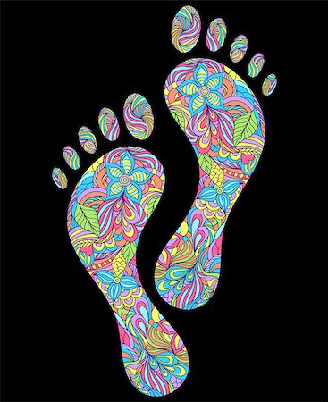 simsearch:400-07033905,k - Vector illustration of floral human footprints on black background. Photographie de stock - Aubaine LD & Abonnement, Code: 400-08618166