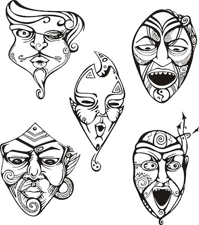 simsearch:400-08675501,k - Carnival Male Masks Set. Black and white vector illustrations. Stockbilder - Microstock & Abonnement, Bildnummer: 400-08618576