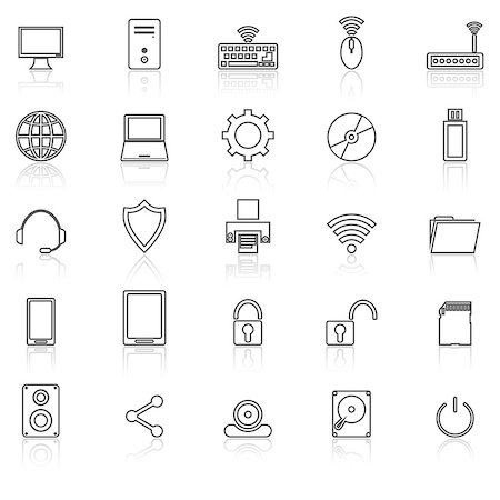 simsearch:400-04181883,k - Computer line icons with reflect on white, stock vector Stock Photo - Budget Royalty-Free & Subscription, Code: 400-08618714