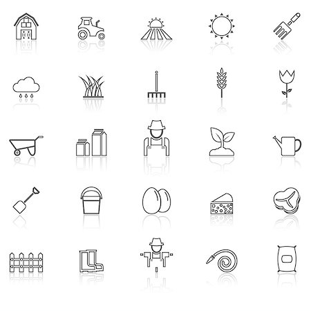 Farming line icons with reflect on white, stock vector Stock Photo - Budget Royalty-Free & Subscription, Code: 400-08618717