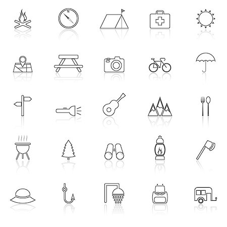 Camping line icons with reflect on white, stock vector Stock Photo - Budget Royalty-Free & Subscription, Code: 400-08618711