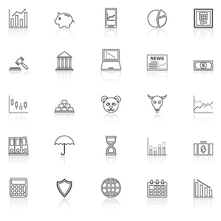 simsearch:400-04702983,k - Stock market line icons with reflect on white, stock vector Stock Photo - Budget Royalty-Free & Subscription, Code: 400-08618724