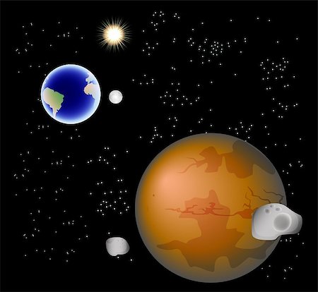 simsearch:400-08618728,k - Abstract background with Mars, its satellites, earth, moon and sun. EPS10 vector illustration. Fotografie stock - Microstock e Abbonamento, Codice: 400-08618729