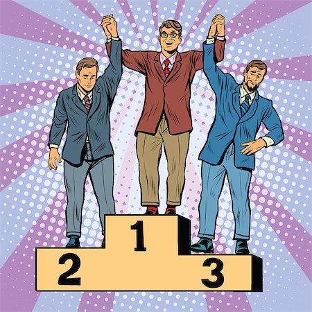 simsearch:400-08620768,k - Competition in business, winner loser pop art retro style. The first place. The pedestal of the competition Stock Photo - Budget Royalty-Free & Subscription, Code: 400-08619094