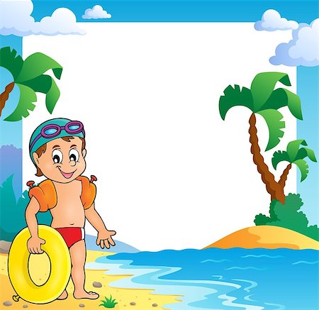 simsearch:400-09152849,k - Beach theme frame with small swimmer - eps10 vector illustration. Foto de stock - Super Valor sin royalties y Suscripción, Código: 400-08619106
