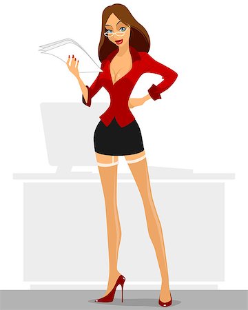 Vector illustration of a sexy secretary with contract Foto de stock - Royalty-Free Super Valor e Assinatura, Número: 400-08619174