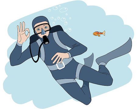 diver in the suit - Vector illustration of a diver under water Stock Photo - Budget Royalty-Free & Subscription, Code: 400-08619180