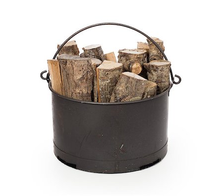 fireplace autumn - Metal basket of firewood, isolated on white Stock Photo - Budget Royalty-Free & Subscription, Code: 400-08619239