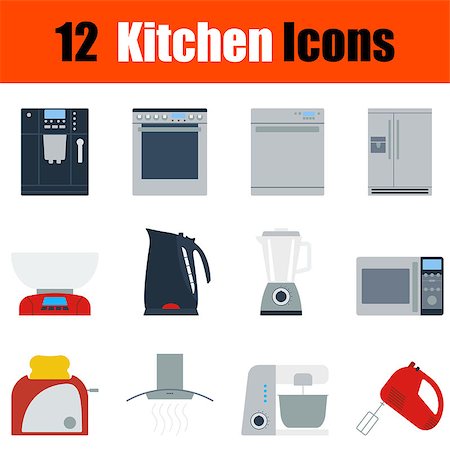 simsearch:400-04318383,k - Flat design kitchen icon set in ui colors. Vector illustration. Stock Photo - Budget Royalty-Free & Subscription, Code: 400-08619259