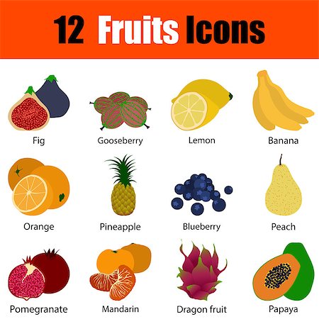 simsearch:400-08165814,k - Flat design fruit icon set with titles in ui colors. Vector illustration. Stockbilder - Microstock & Abonnement, Bildnummer: 400-08619268