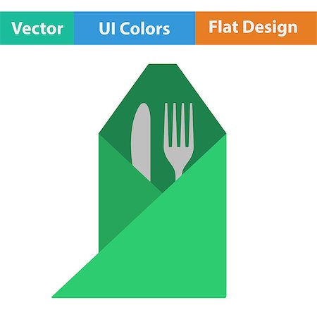Flat design icon of fork and knife wrapped napkin in ui colors. Vector illustration. Stock Photo - Budget Royalty-Free & Subscription, Code: 400-08619285