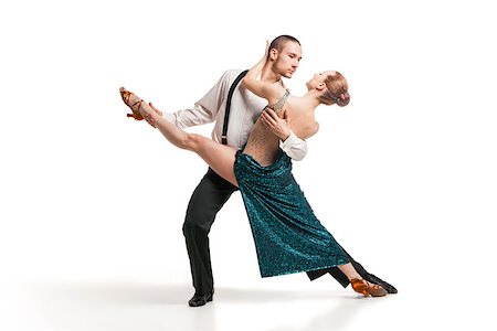 Beautiful two professional artists dancing over white background Fotografie stock - Microstock e Abbonamento, Codice: 400-08619296