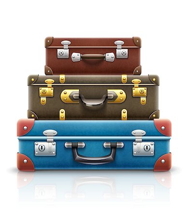 empty suitcase - Old retro vintage suitcases bags pile for travel. Eps10 vector illustration. Isolated on white background Photographie de stock - Aubaine LD & Abonnement, Code: 400-08619385